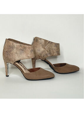 Revolution Indulge Ankle Cuff Heels Sz 7 Taupe 3.5 "Heel Back Zipper Almond Toe